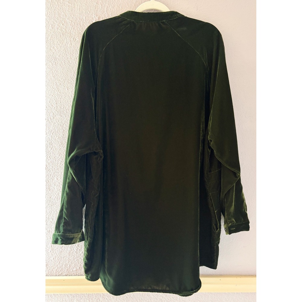 Natural Life Green Velvet Button Down Shirt XL Forest Boho Lagenlook Whimsigoth - Picture 5 of 5